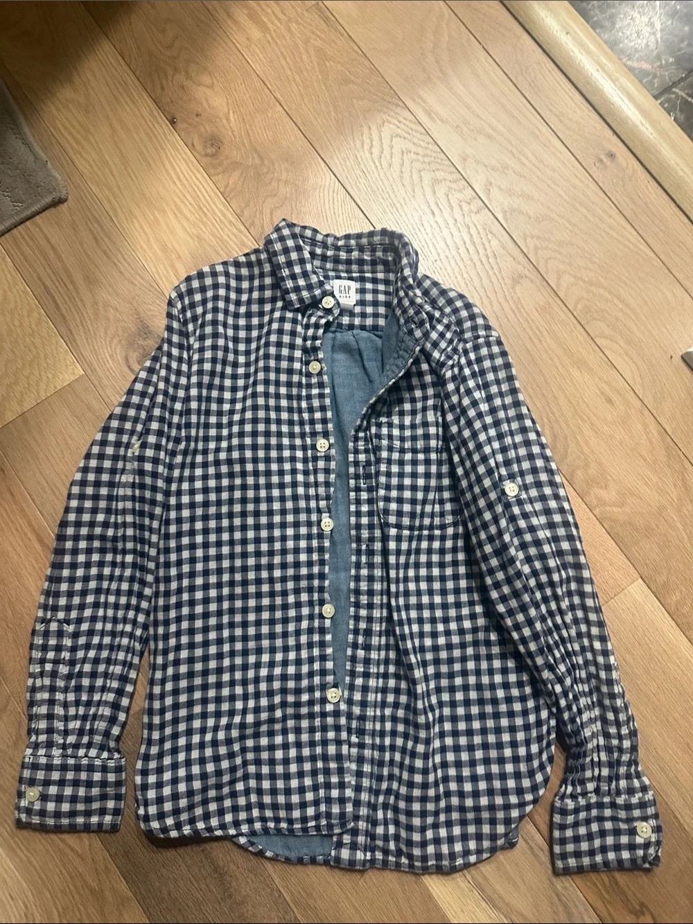 GAP Blue and White Check Button-Down Shirt